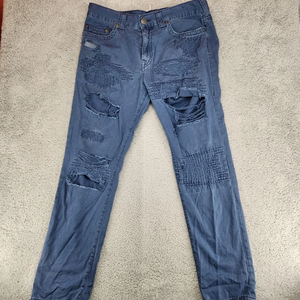 True Religion Jeans Geno Relaxed Distressed Mens Size 36 Blue